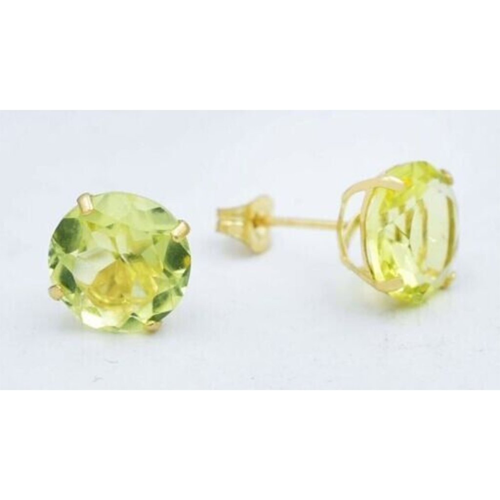 Genuine 8.16 Cts Peridot Stud Earring 14k Gold